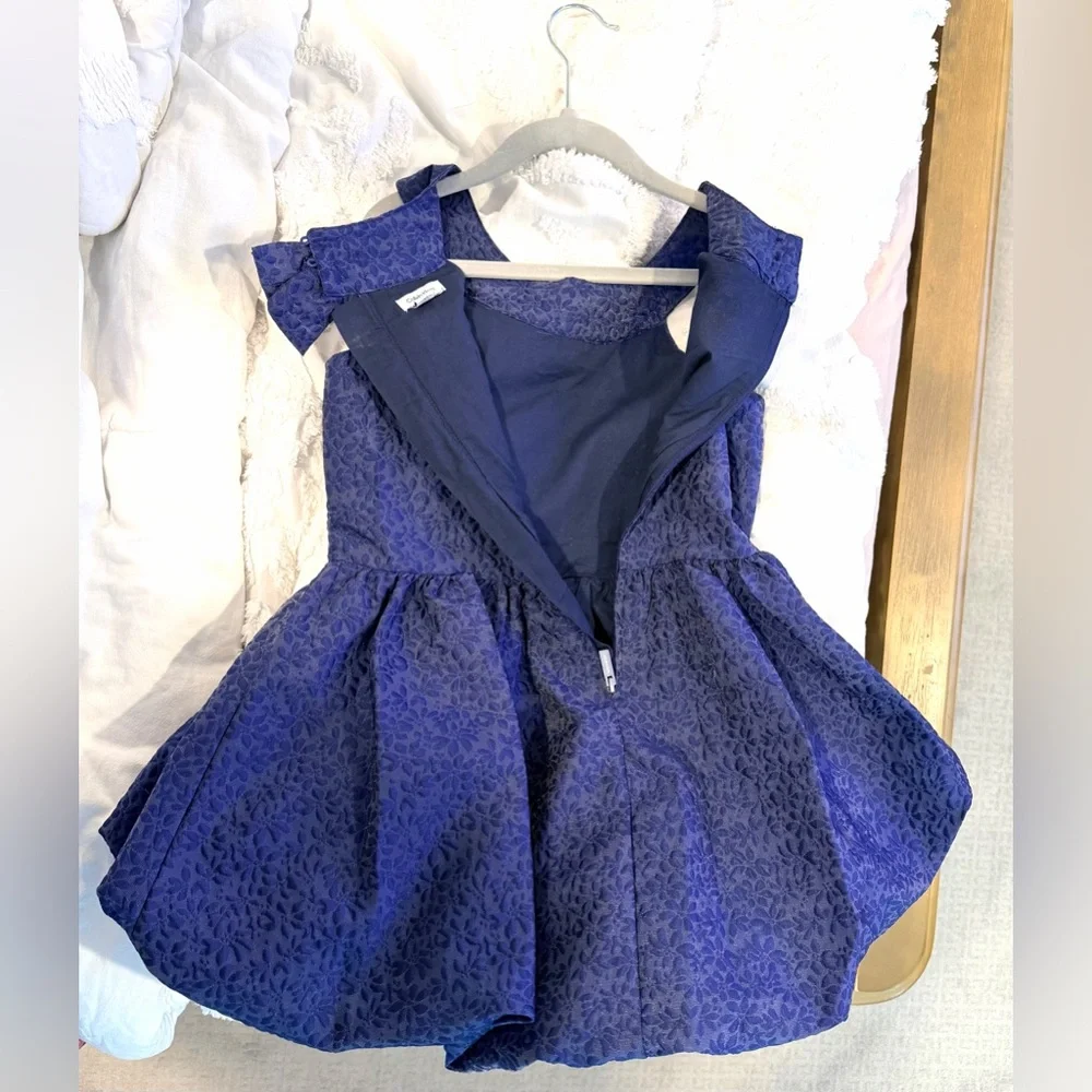 Calvin Klein Jacquard Metallic Navy Blue Bubble Party Dress NWOT Size 8